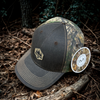 Weathered brown and camo ball cap, OBSC logo, solid back